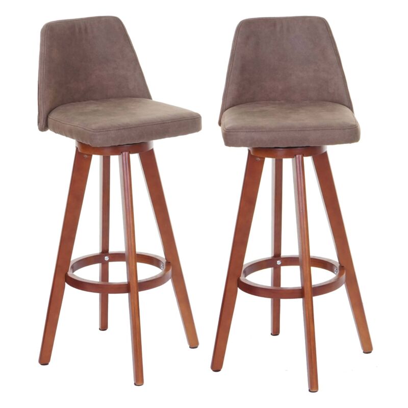 HHG - jamais utilisé] Lot de 2 tabourets de bar 284, chaise de bar, bois textile pivotant, marron vintage, pieds clairs