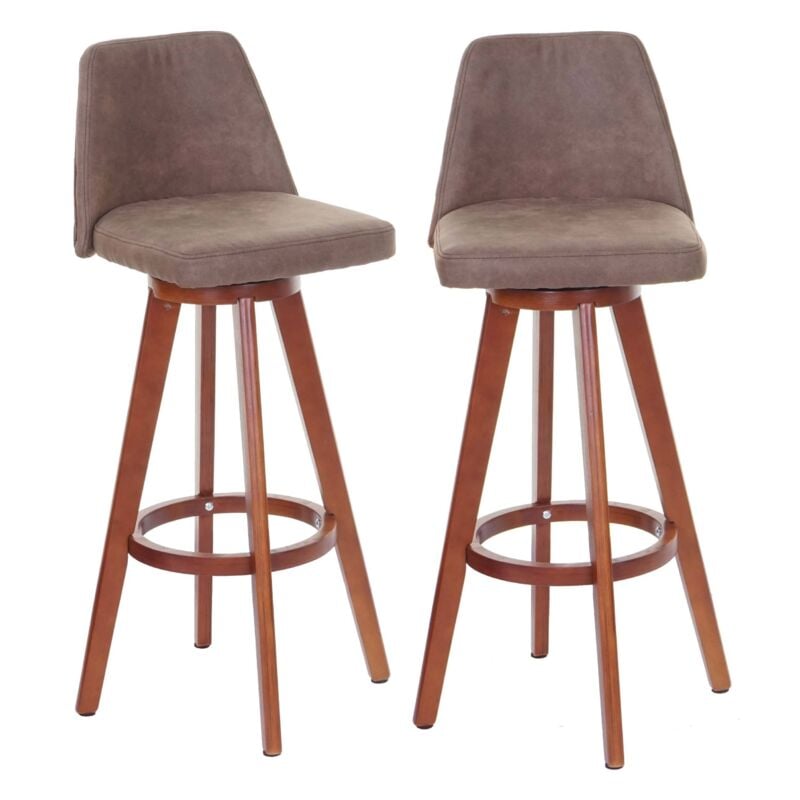 Lot de 2 tabourets de bar HHG 284, chaise de bar, bois textile pivotant, marron vintage, pieds clairs