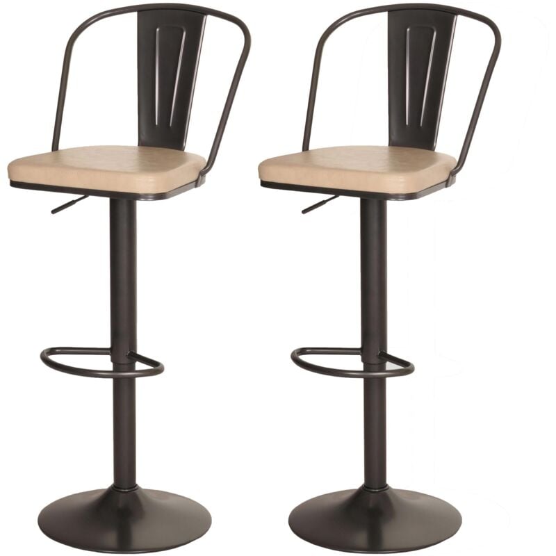 HHG - Lot de 2 tabourets de bar 441a, tabouret de bar, hauteur réglable pivotant Industrial similicuir métal, vintage beige