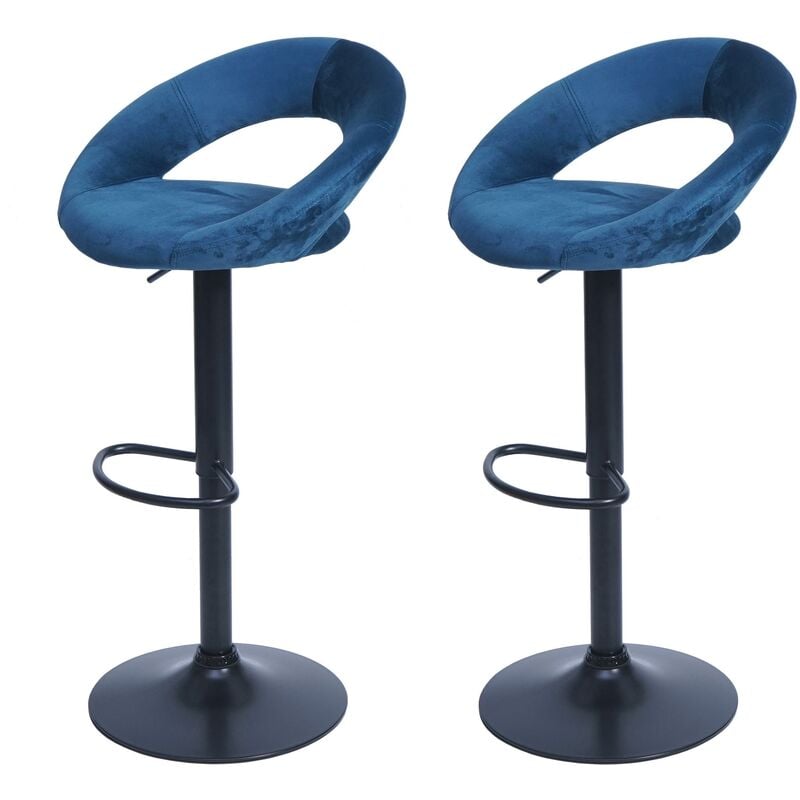 Jamais utilisé] 2x tabouret de bar HHG 707, chaise de comptoir, monture noire, velours, pétrole