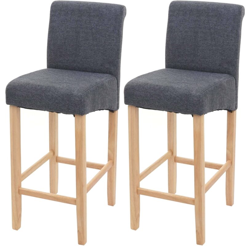 HHG - jamais utilisé] 2x tabouret de bar 717, tabouret de comptoir, bois, gris foncé, pieds clairs, tissu/textile