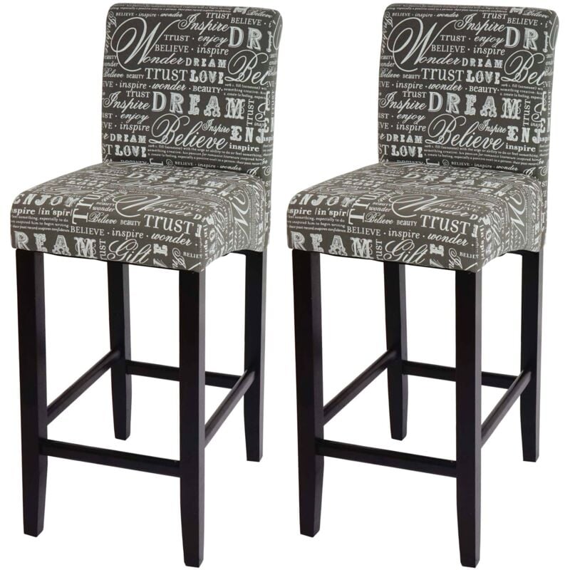 Jamais utilisé] 2x tabouret de bar HHG 717, chaise bar, écriture, gris, pieds foncés, tissu