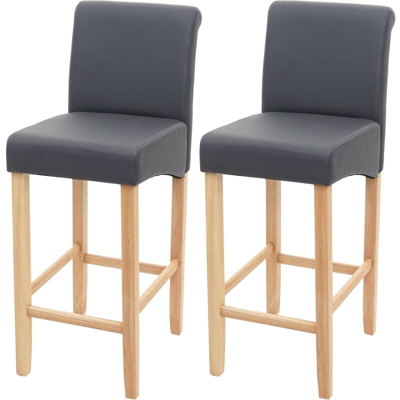 Jamais utilisé] 2x tabouret de bar HHG 717, tabouret de comptoir, bois, gris mat, pieds clair, similicuir