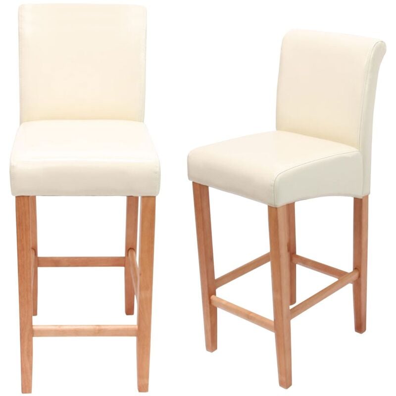 Jamais utilisé] Lot de 2 tabourets de bar HHG 717, bois, cuir reconstitué, crème/pieds clairs