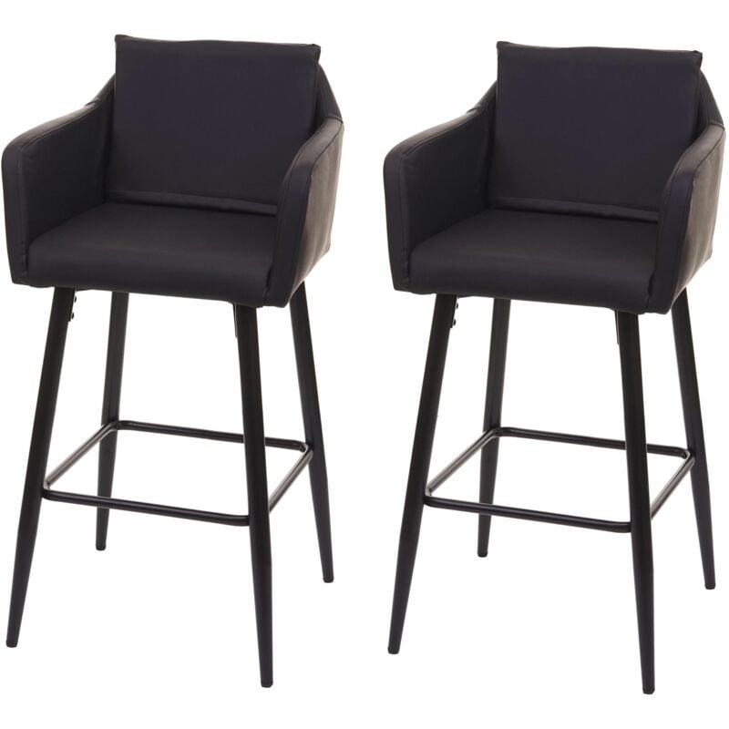 Jamais utilisé] 2x Tabouret de bar HHG 754, tabouret de comptoir, repose-pieds métal, similicuir noir