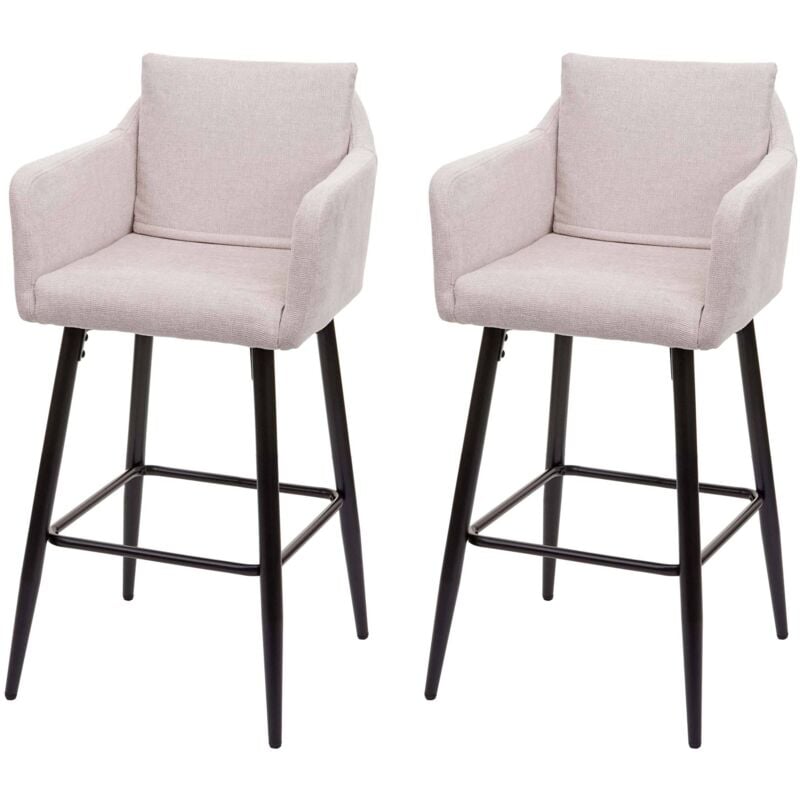 2x Tabouret de bar HHG 754, tabouret de comptoir, repose-pieds métal, tissu/textile crème-beige