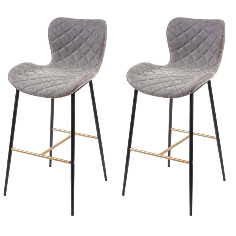 HHG - jamais utilisé] 2x tabouret de bar 956, chaise de bar/comptoir, vintage, haubans dorés, similicuir, aspect daim, gris