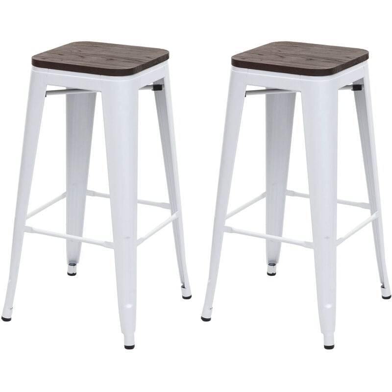 Mendler - 2x Tabouret de bar HWC-A73, avec siège en bois, métal, style industriel - blanc
