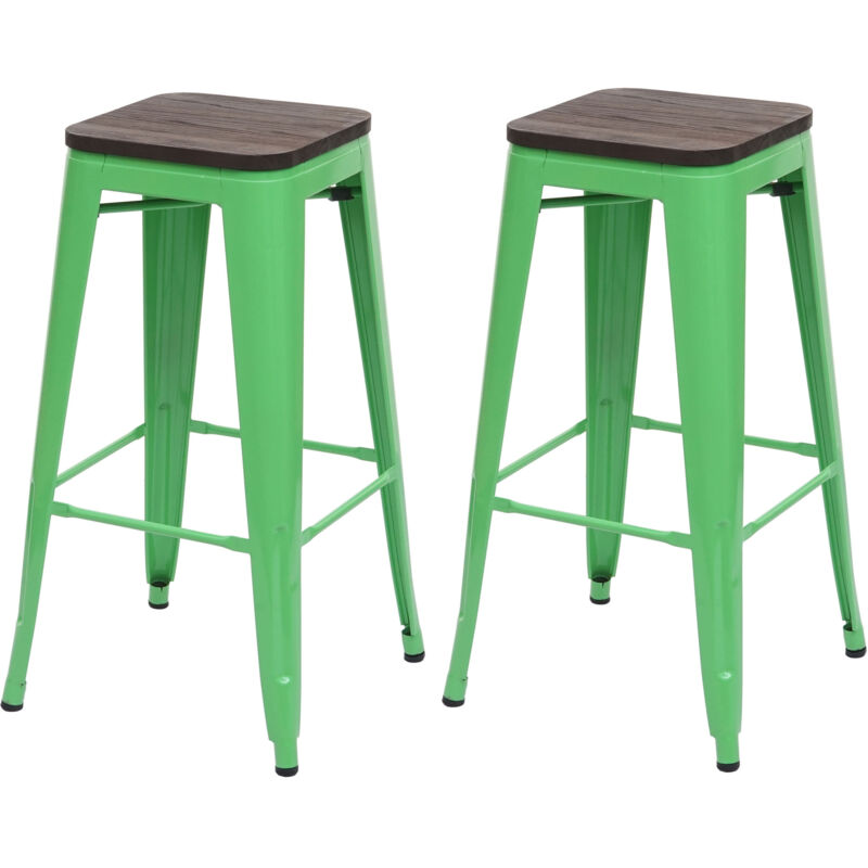 Mendler - 2x tabouret de bar HWC-A73 avec siège en bois, chaise bar, comptoir, style industriel, empilable - vert