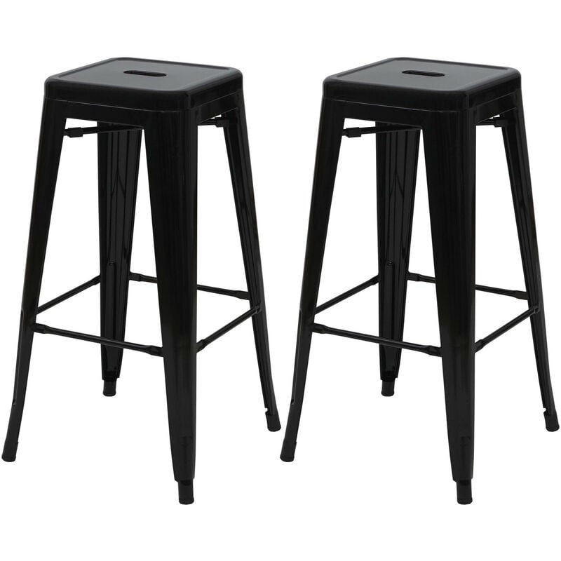 Mendler - 2x tabouret de bar HWC-A73, chaise de comptoir, métal, design industriel, empilable - noir