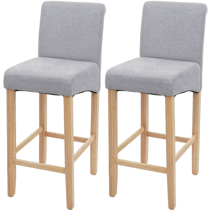 2x tabouret de bar HWC-C33, tabouret de comptoir, bois - gris clair, pieds clairs, tissu/textile