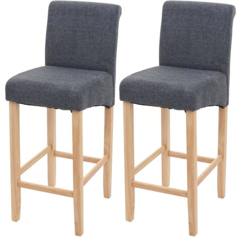2x tabouret de bar HWC-C33, tabouret de comptoir, bois - gris foncé, pieds clairs, tissu/textile