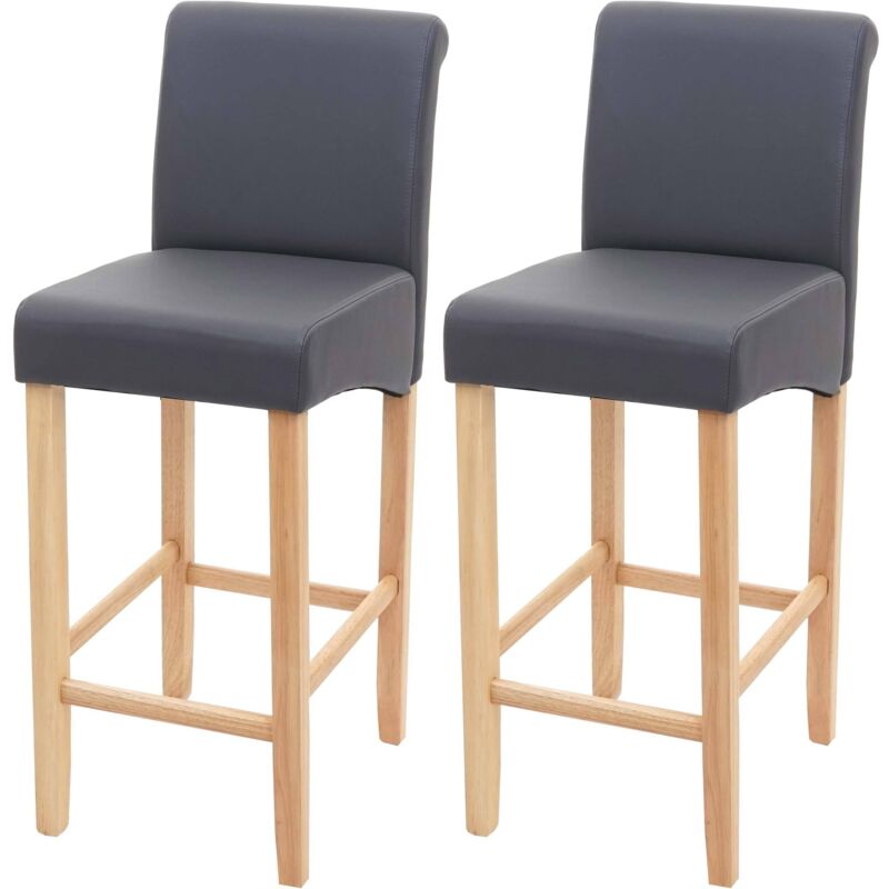 Mendler - 2x tabouret de bar HWC-C33, tabouret de comptoir, bois - gris mat, pieds clair, similicuir
