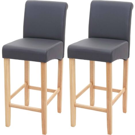 2x tabouret de bar HWC-C33, tabouret de comptoir, bois - gris mat, pieds clair, similicuir