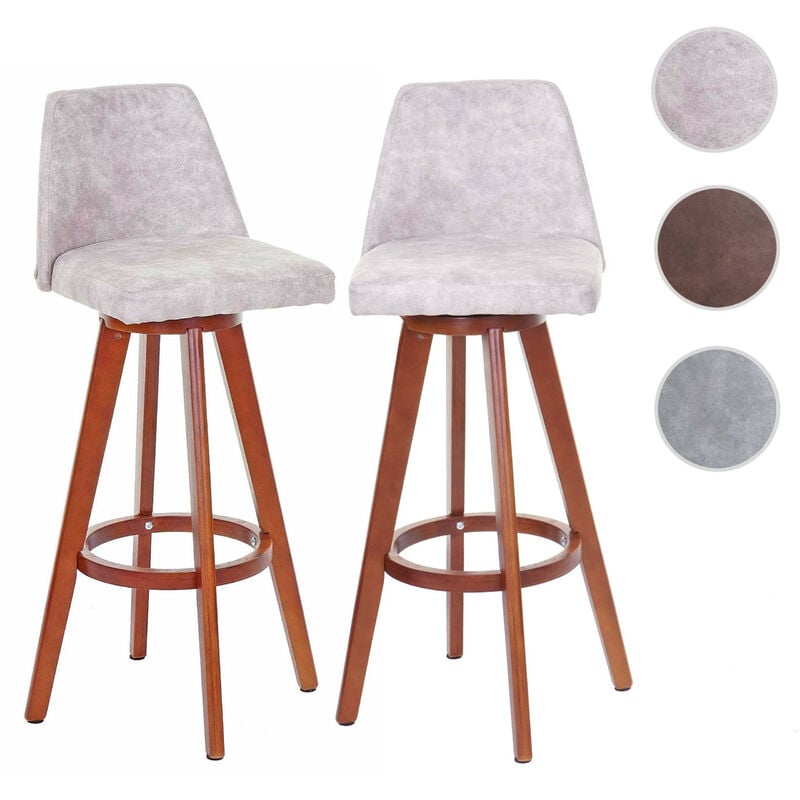 2x tabouret de bar HW C-C43, chaise de bar / comptoir, bois tissu, rotatif - vintage marron, pieds foncés