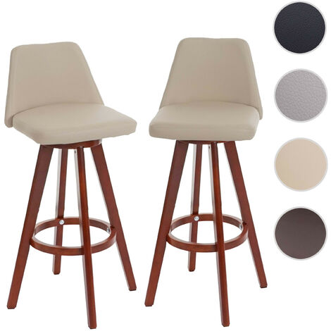 2x Tabouret de bar HWC-C43, tabouret de bar tabouret de comptoir, bois simili cuir pivotant  taupe