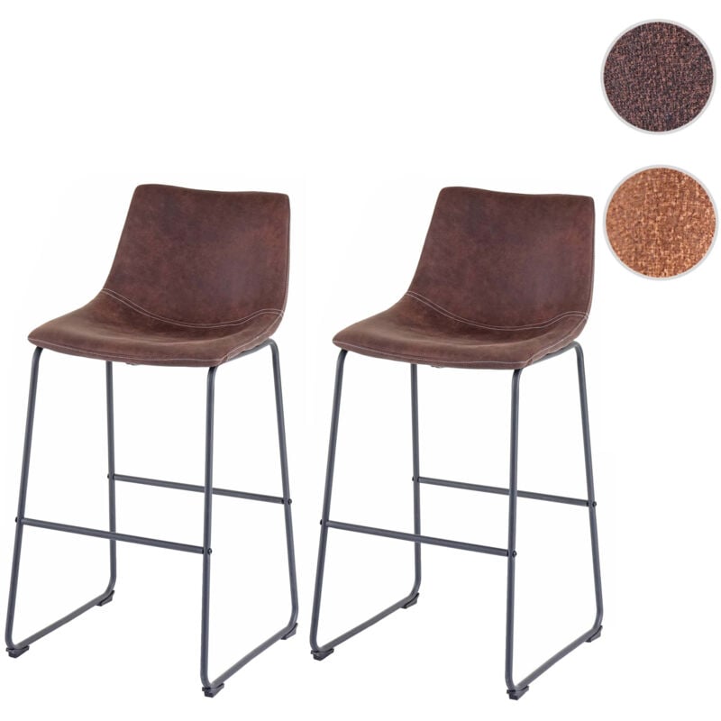 Mendler - 2x tabouret de bar HWC-D70, chaise bar/comptoir, tissu - style vintage, imitation de daim