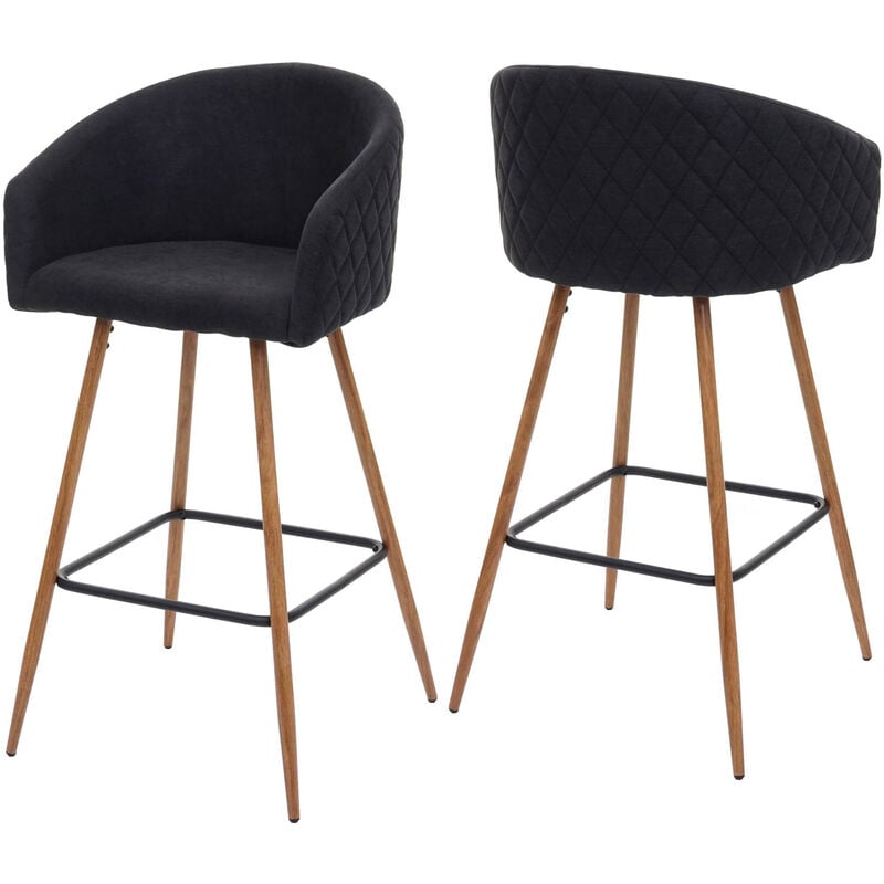 2x tabouret de bar HWC-D72, chaise bar/comptoir, avec dossier, tissu - gris anthracite