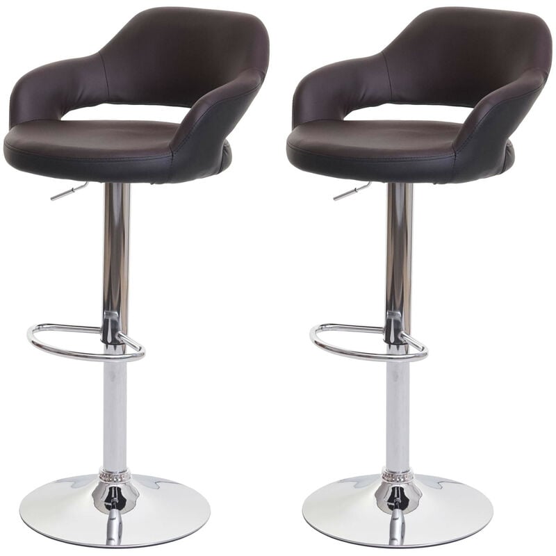 2x Tabouret de bar HWC-F16, tabouret pivotant, avec dossier simili cuir brun-noir