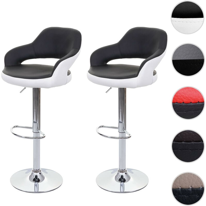 Mendler - 2x Tabouret de bar HWC-F16, tabouret pivotant, avec dossier simili cuir taupe-noir