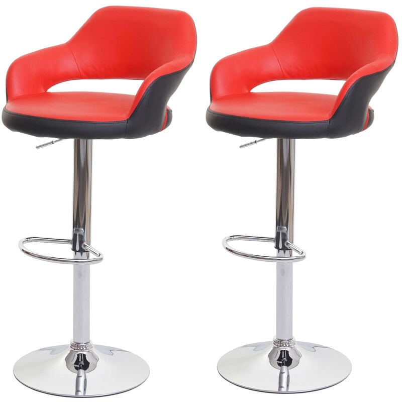 Mendler - 2x Tabouret de bar HWC-F16, tabouret pivotant, avec dossier simili cuir rouge-noir