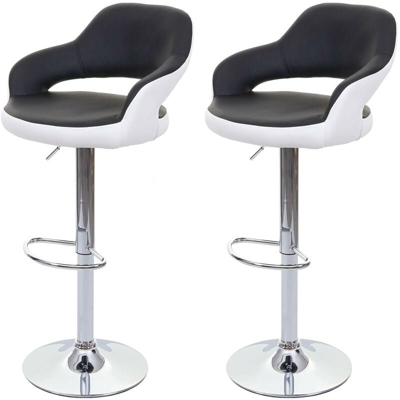 Mendler - 2x tabouret de bar HWC-F16, chaise de comptoir avec dossier, rotatif, similicuir - noir/blanc
