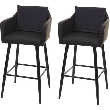 2x Tabouret de bar HWC-H93, tabouret de comptoir, repose-pieds métal - similicuir noir