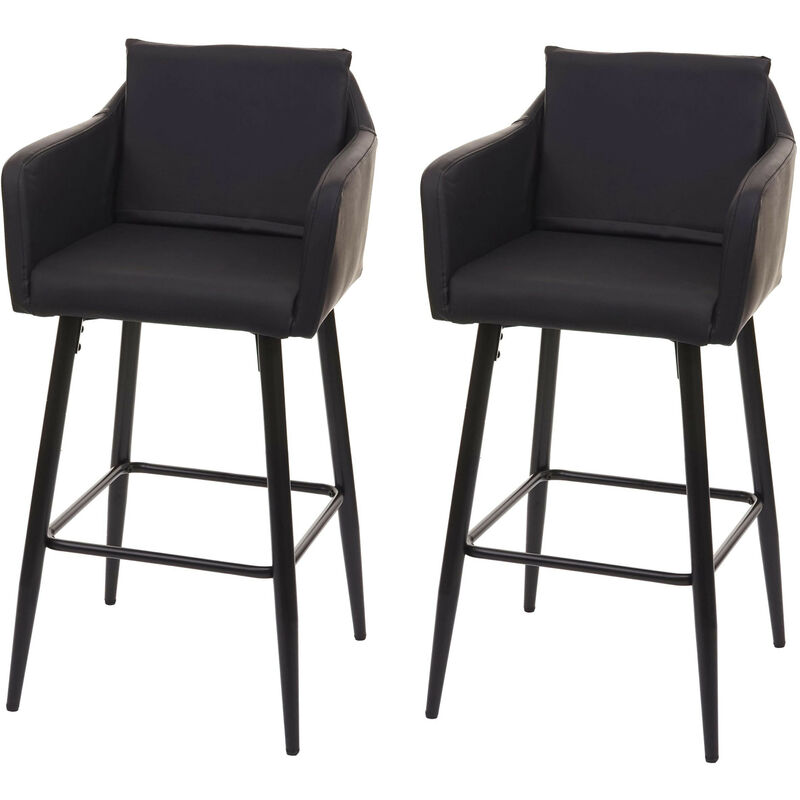 2x Tabouret de bar HWC-H93, tabouret de comptoir, repose-pieds métal - similicuir noir