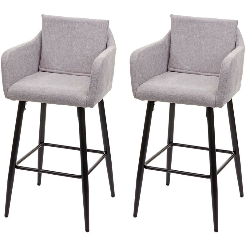 2x Tabouret de bar HWC-H93, tabouret de comptoir, repose-pieds métal - tissu/textile gris clair