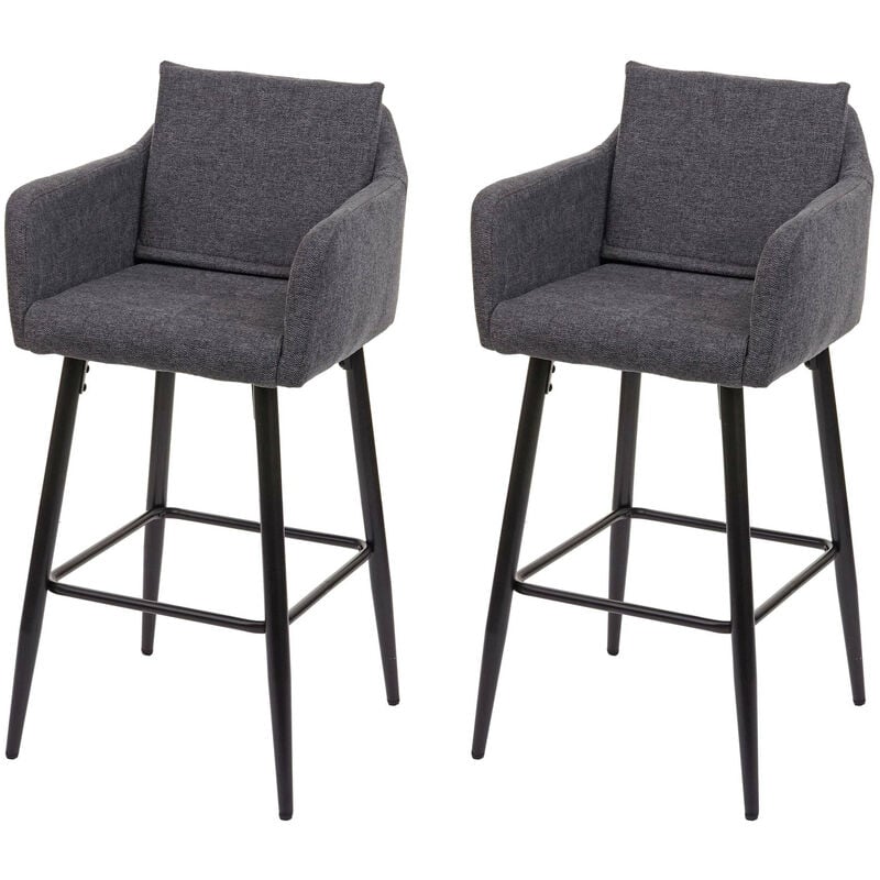 2x Tabouret de bar HWC-H93, tabouret de comptoir, repose-pieds métal - tissu/textile gris foncé