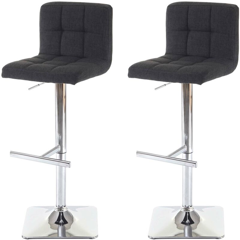 jamais utilisé] 2x tabouret de bar kavala, chaise bar/comptoir, avec dossier tissu gris foncé, pied en acier chromé - grey