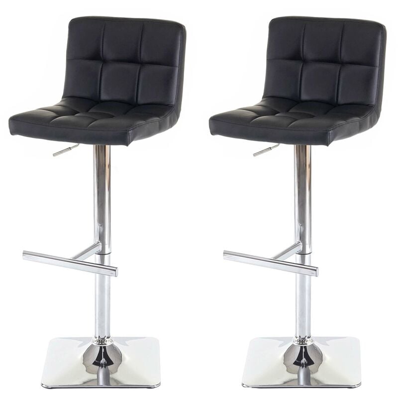 jamais utilisé] 2x tabouret de bar kavala, chaise bar/comptoir, avec dossier noir, similicuir, pied en acier chromé - black