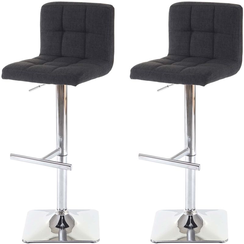 2x tabouret de bar kavala, chaise bar/comptoir, avec dossier tissu gris foncé, pied en acier chromé - grey