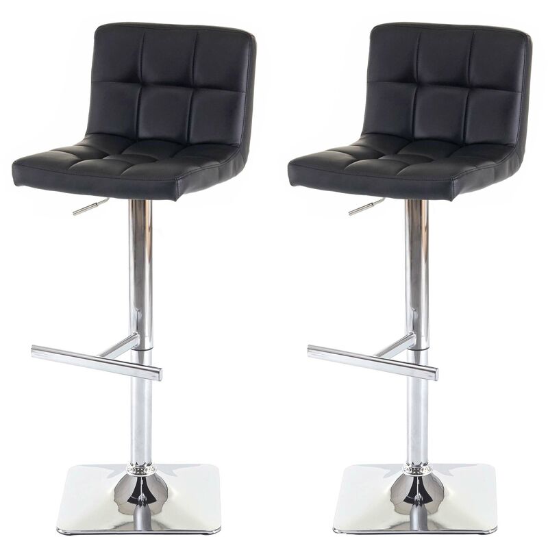 2x tabouret de bar kavala, chaise bar/comptoir, avec dossier noir, similicuir, pied en acier chromé - black