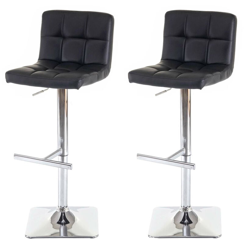 Mendler - 2x tabouret de bar Kavala, chaise bar/comptoir, avec dossier - noir, similicuir, pied en acier chromé