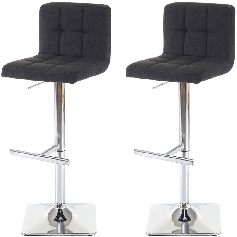 Mendler - 2x tabouret de bar Kavala, chaise bar/comptoir, avec dossier - tissu gris foncé, pied en acier chromé
