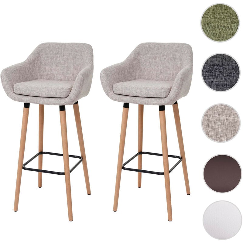 Mendler - 2x tabouret de bar Malmö T381, chaise bar/comptoir - tissu, crème gris
