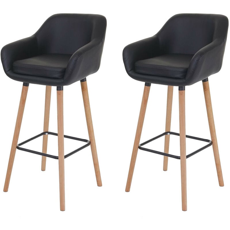 Mendler - 2x tabouret de bar Malmö T381, chaise bar/comptoir avec dossier - similicuir, noir