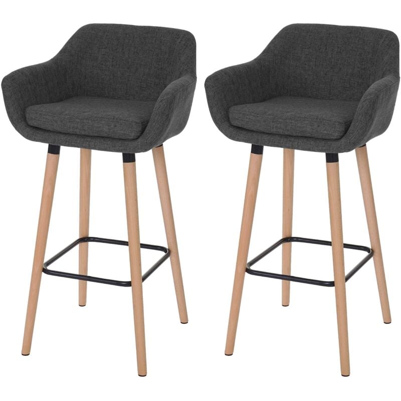 2x tabouret de bar Malmö T381, chaise bar/comptoir avec dossier, tissu, gris foncé