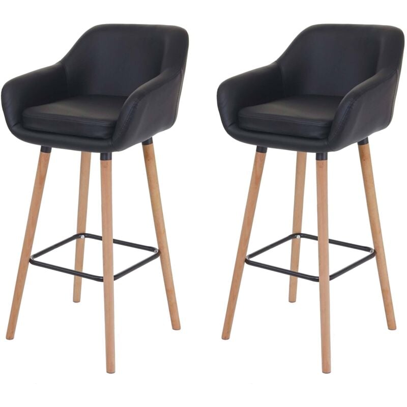 2x tabouret de bar Malmö T381, chaise bar/comptoir avec dossier, similicuir, noir
