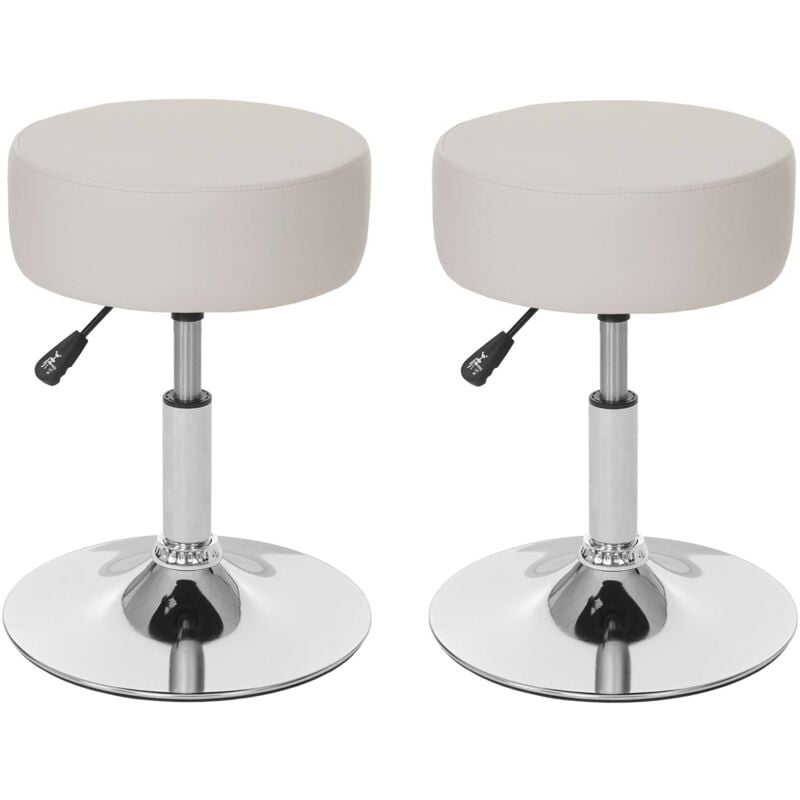 HHG - 2x Tabouret 189, hauteur réglable, ø 35 cm, similicuir crème