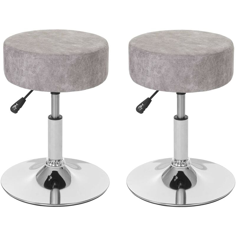 HHG - jamais utilisé] 2x Tabouret 189, hauteur réglable ø 35 cm imitiation daim, gris vintage