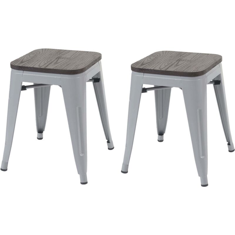 2x tabouret HHG 397 avec siège en bois, tabouret en métal, design industriel, empilable, gris 2x tabouret HHG 397 avec siège en bois, tabouret en métal, design industriel, empilable, gris