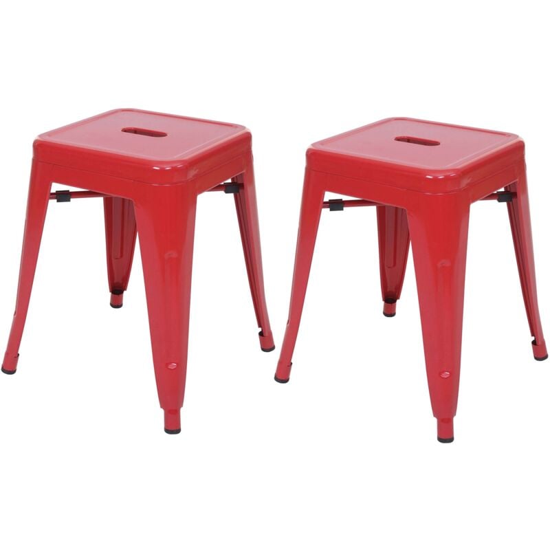 HHG - 2x tabouret 804, tabouret en métal, design industriel, empilable, rouge