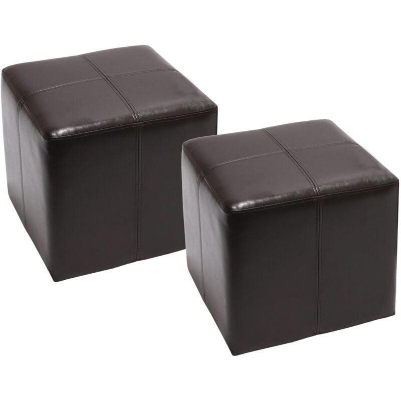 2x tabouret / pouf / dé Onex, cuir, 36x36x36cm, marron
