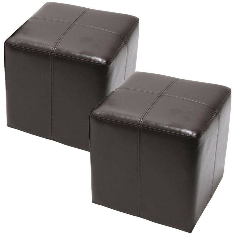 2x tabouret / pouf / dé Onex, cuir, 36x36x36cm - marron