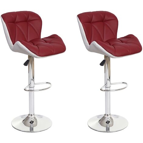 2x tabourets de bar chaise de comptoir hauteur réglable en synthétique bordeaux cadre en acier chromé 040000114
