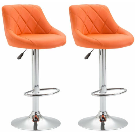 2x Tabourets de bar en synthétique orange pivotant avec repose-pieds TDB10083