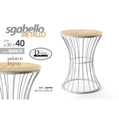 2x Taburete blanco estilo urbano de metal con asiento de madera
