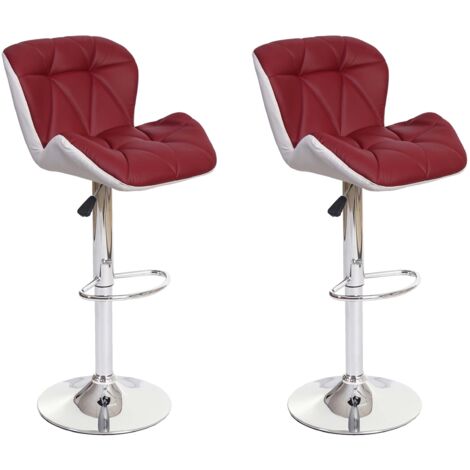 2x taburetes de bar silla alta regulable en color burdeos estructura de acero cromado sintético 040000114